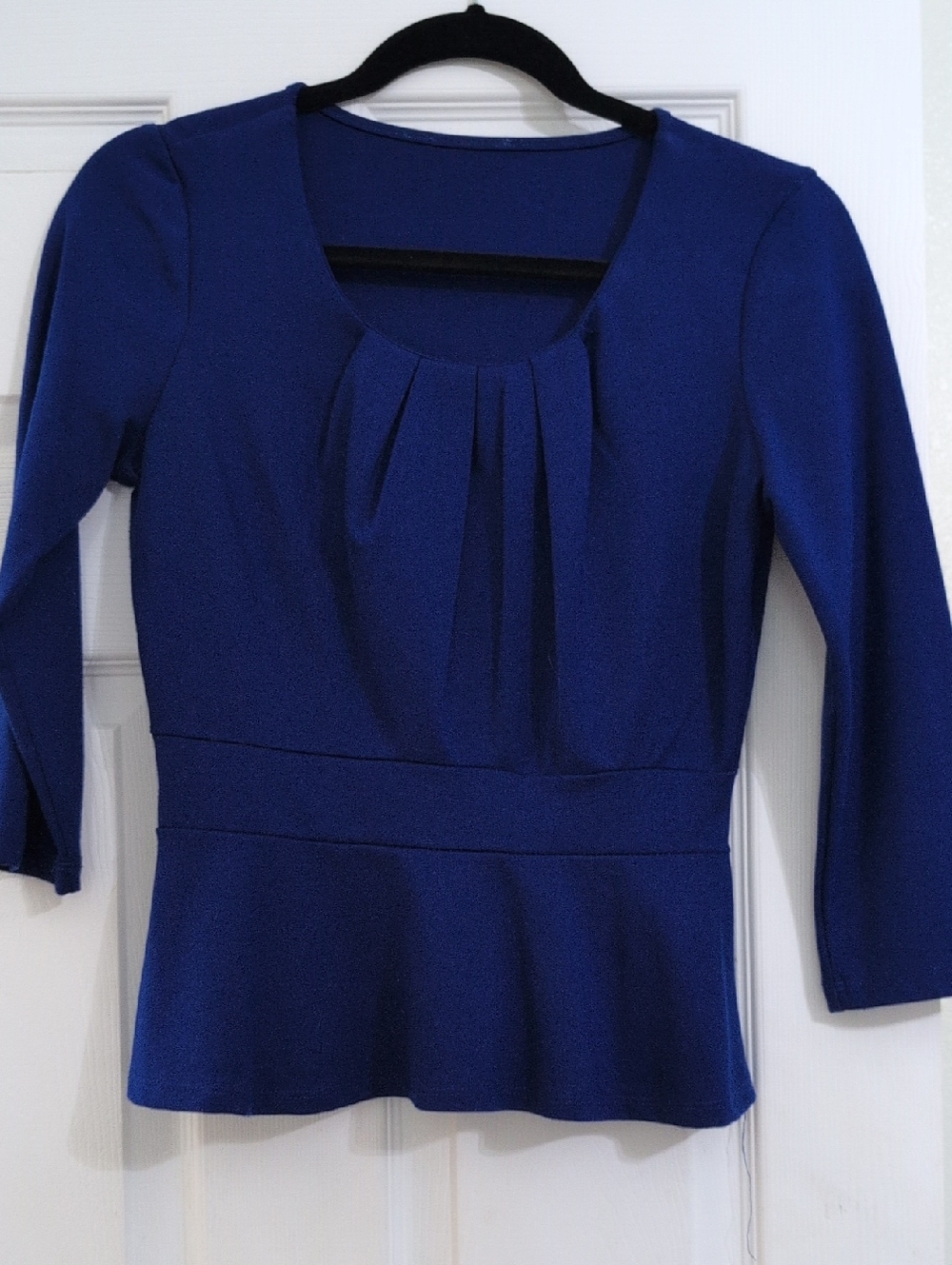 Women's Cobalt Blue Pleated Scoop Neck Peplum Top